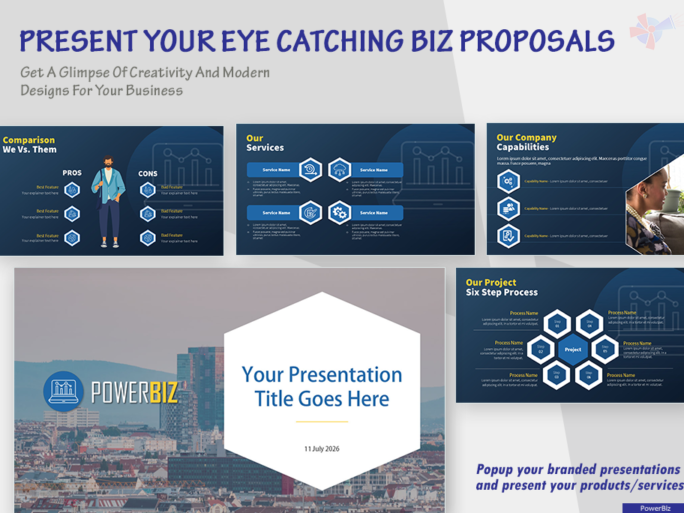 Blue dark-contrast PowerPoint tempalte for business consultants